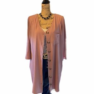 Zenana pink button down quarter sleeve blouse